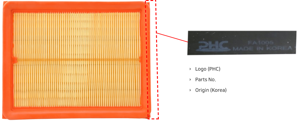 Marking & Details on Air filter