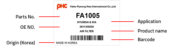 PHC Air filter - Label Details